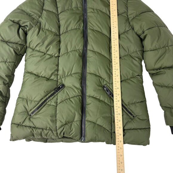 Green Winter Coat Puffer Jacket Faux Fur Removable Hood Sz 1X (Fits Like Large) - Picture 11 of 15